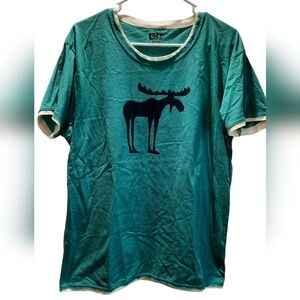 Lazy One Sleep Shirt Womans Large Teal Moose Graphic Loungewear Comfort